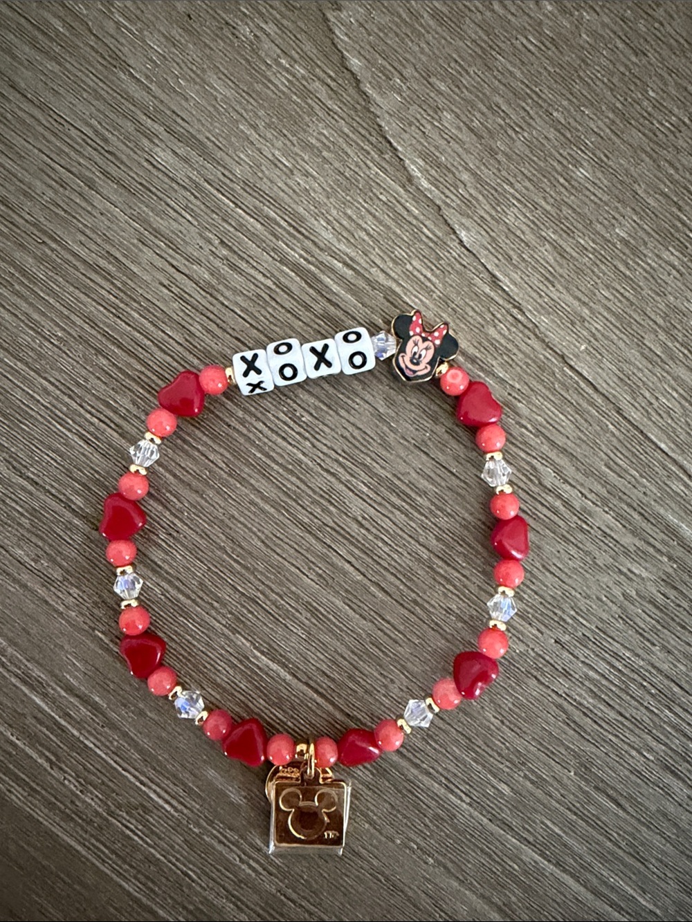 Minnie Mouse Red Beaded Bracelet with Gold Charm